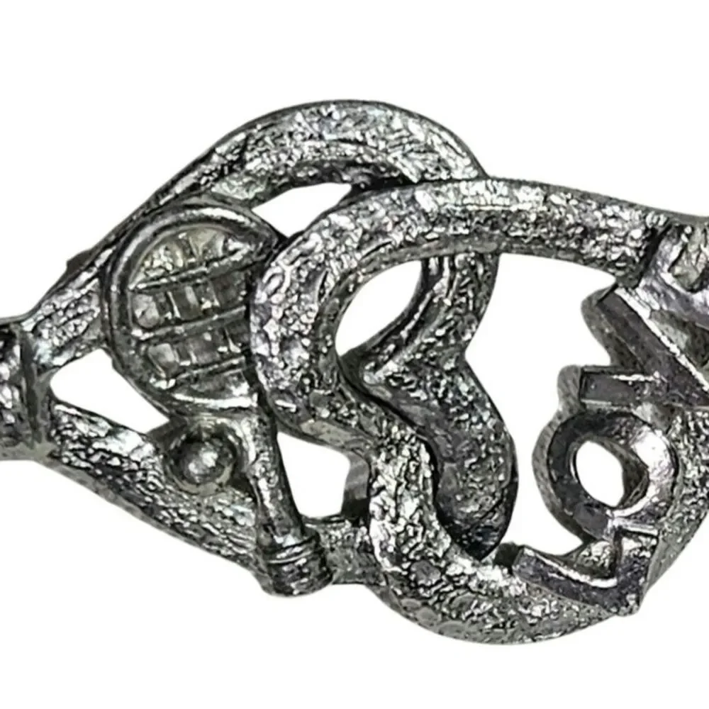 1970s Silver Tennis Motif Serpentine Belt Interlocking Stretchable Heart Buckle